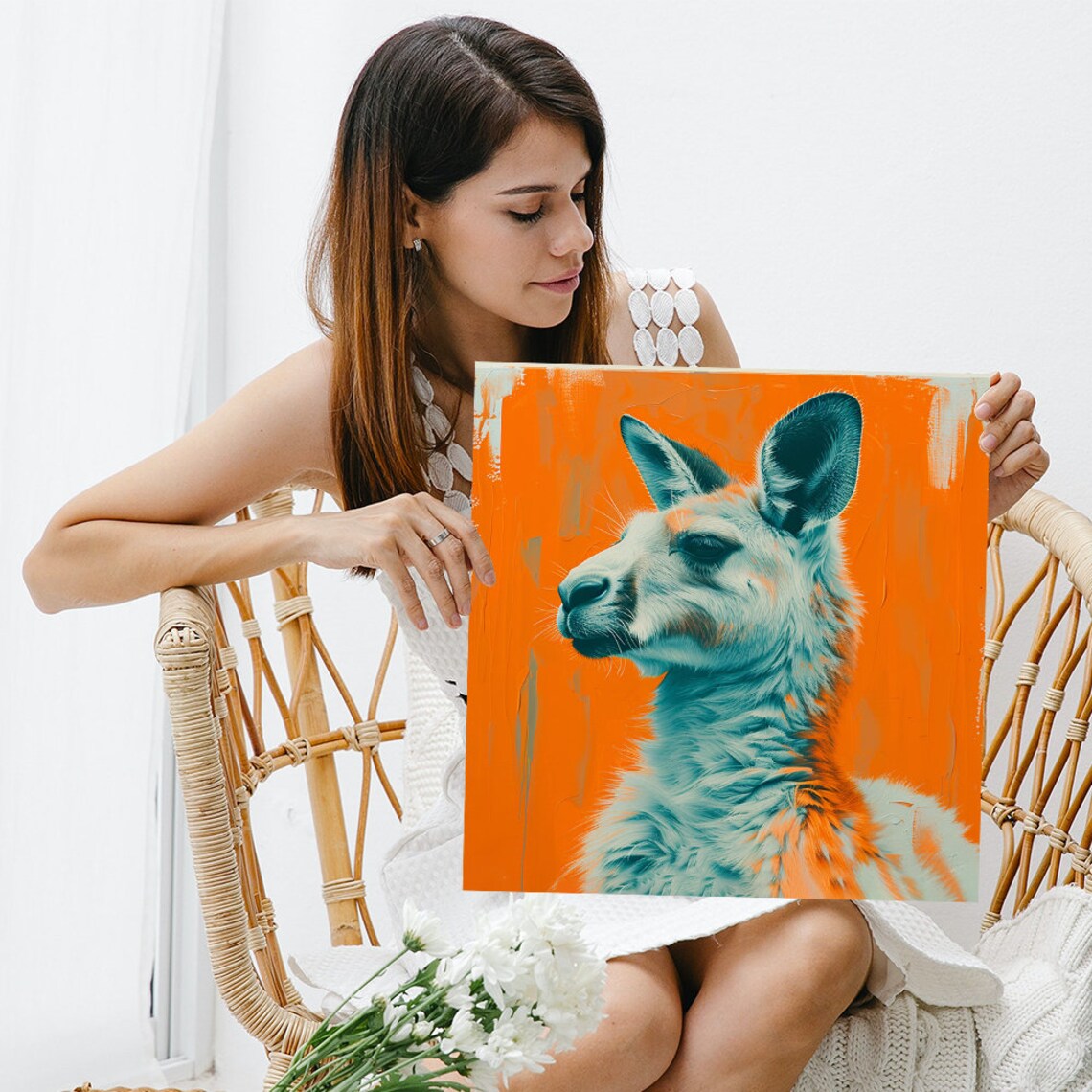 Kangaroo Profile Portrait Bold Orange Teal Contemporary Wall Art Poster - Image 3