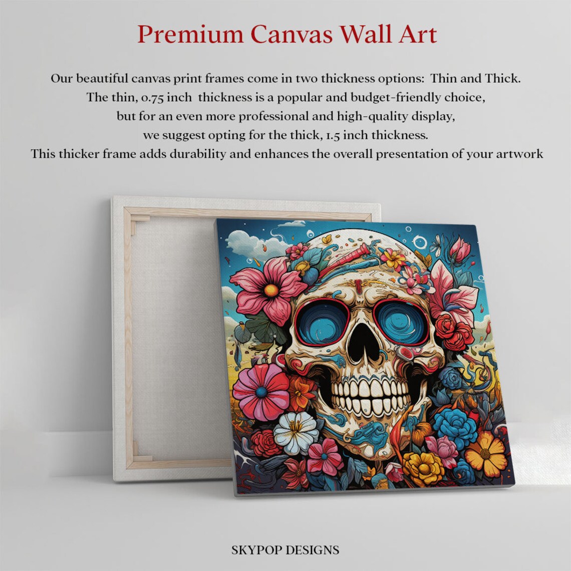 Sugar Skull Floral Day Of The Dead Vibrant Colorful Art Poster - Image 2