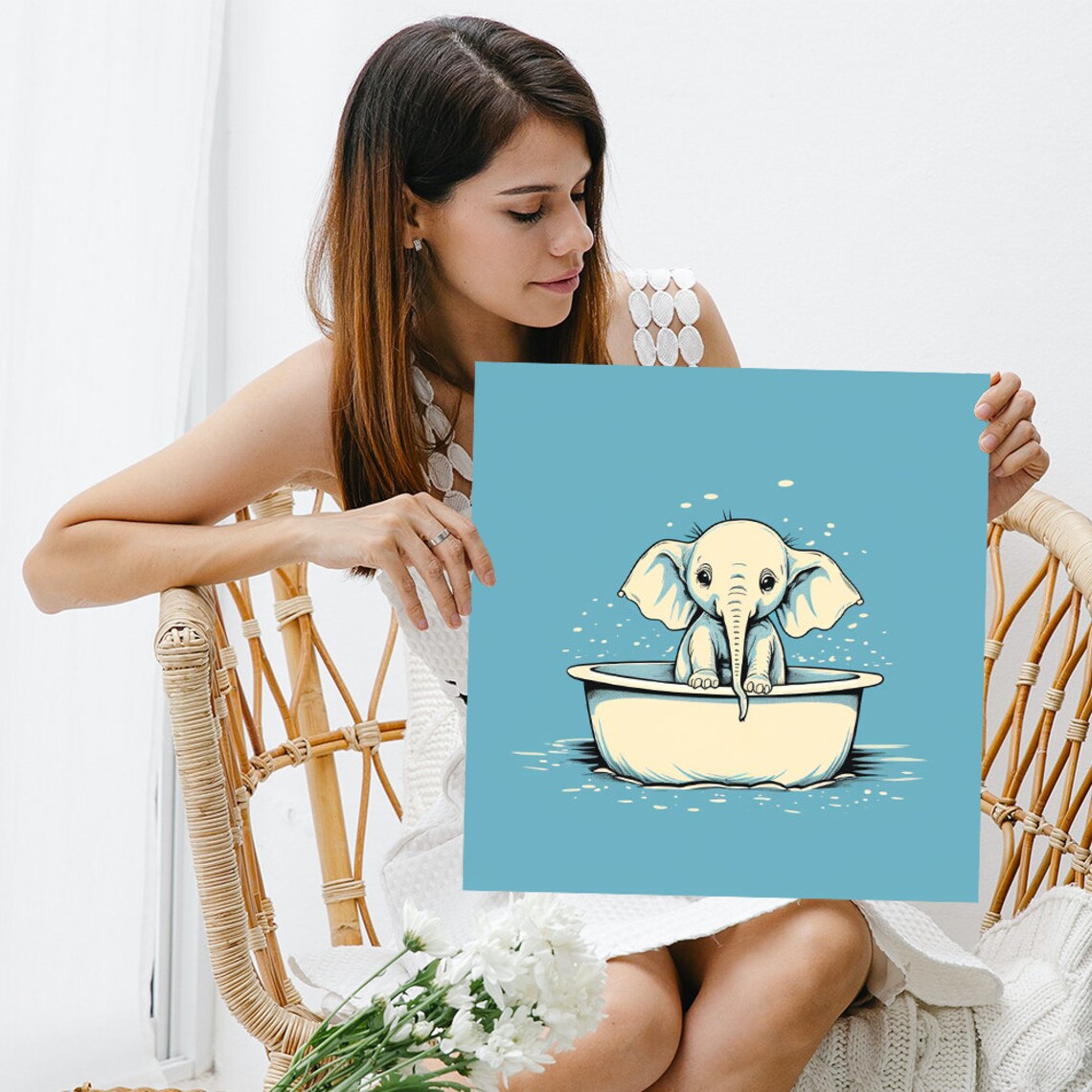 Cute Baby Elephant Bubble Bath Tub Whimsical Kids Bathroom Decor Poster - Image 3