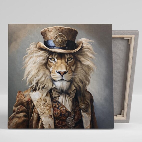 Regal Lion Victorian Gentleman Top Hat Vintage Animal Portrait Poster