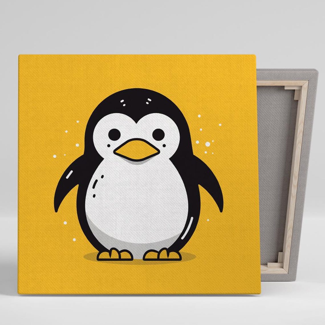 Cute Cartoon Penguin Standing On Mustard Yellow Background Poster