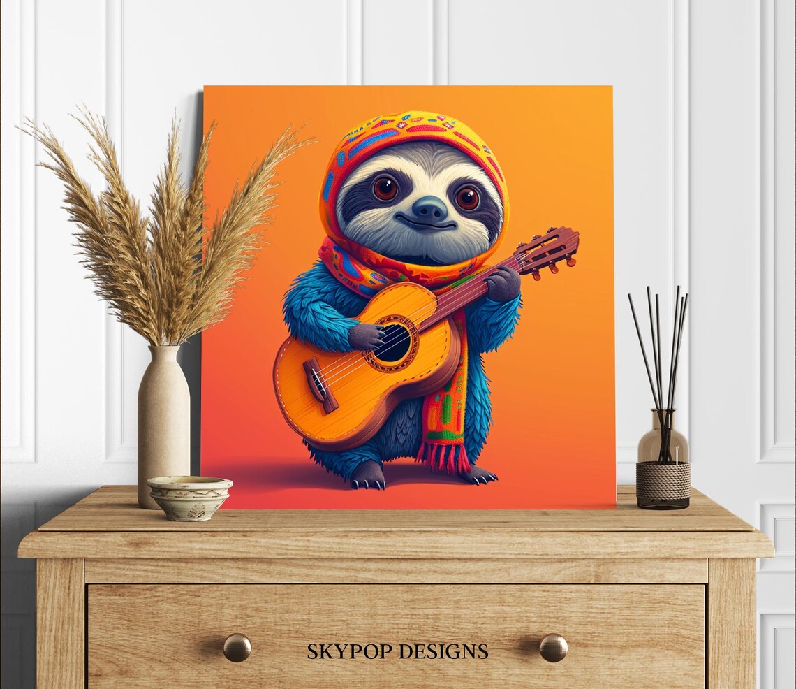 Musical Sloth Fiesta, Whimsical Animal Wall Art Print - Image 2
