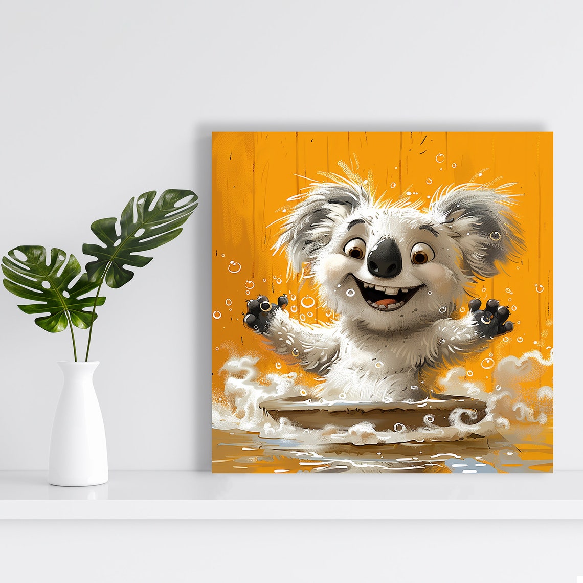 Bubbly Koala Bear Bath Time Bubble Splash Whimsical Nursery Poster - Image 2