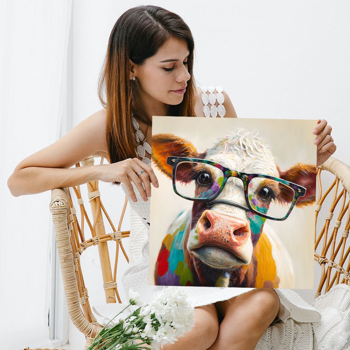 Cow With Glasses Art Print, Modern Farmhouse Decor - Image 3