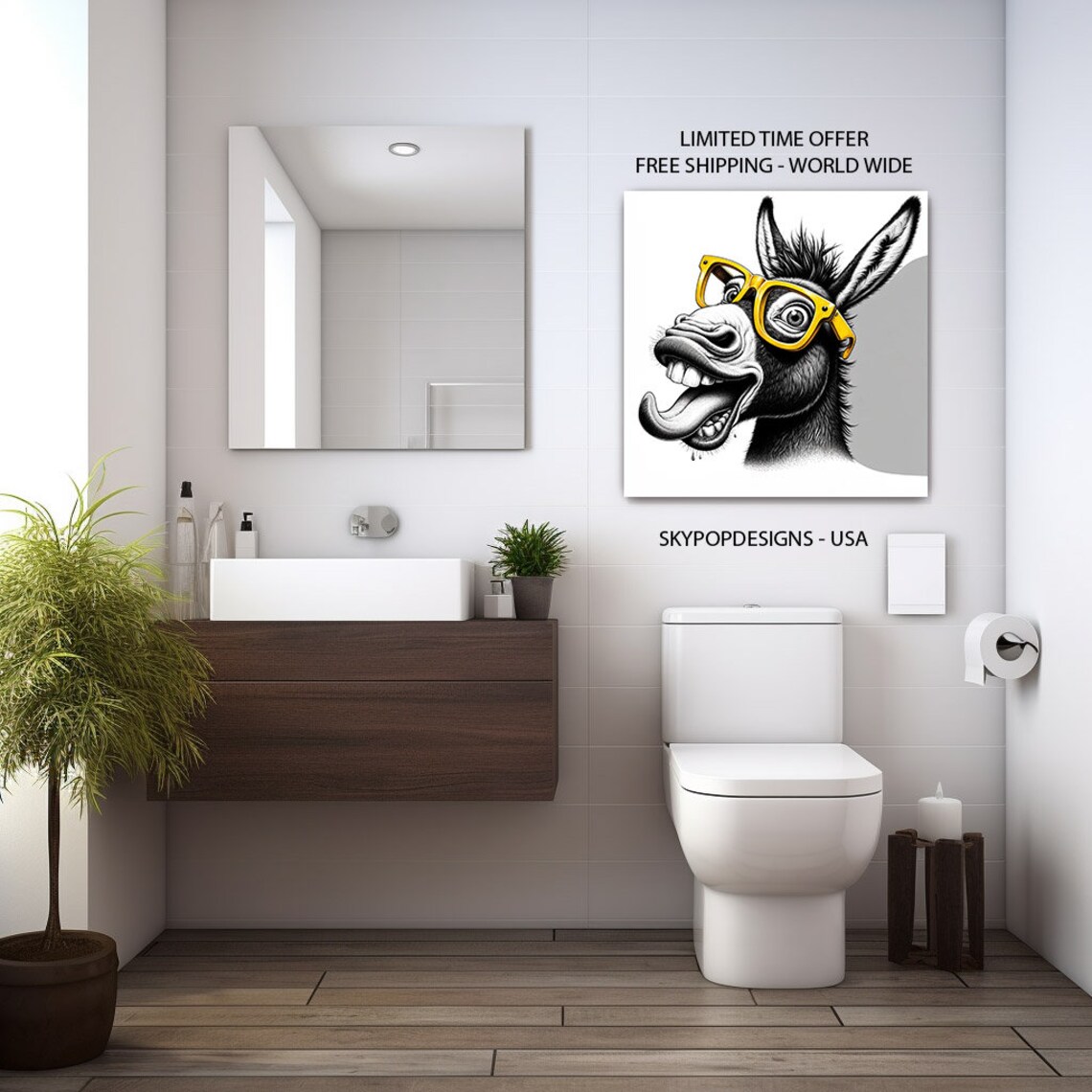 Funny Donkey Bathroom Art Print, Animal Wall Decor - Image 4