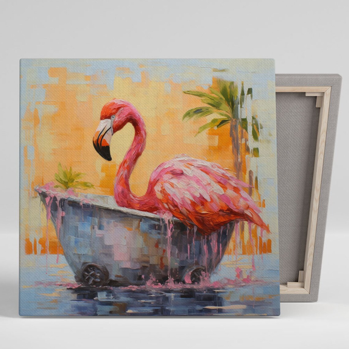 Flamingo In Bathtub Poster, Pink Bird Nursery Decor