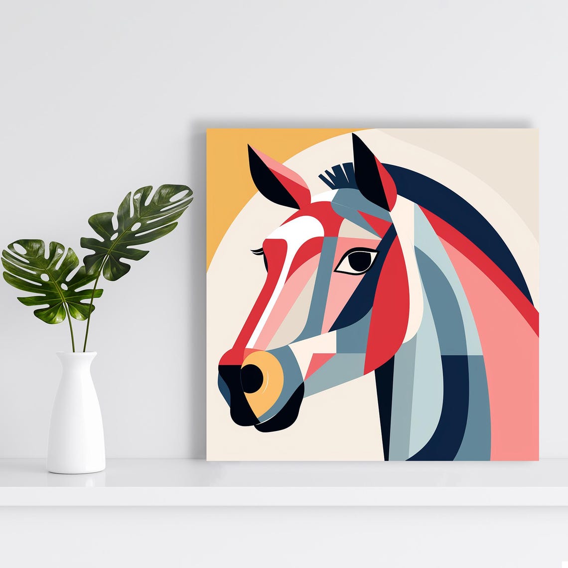 Geometric Horse Portrait Cubist Abstract Multicolor Equine Art Poster - Image 2