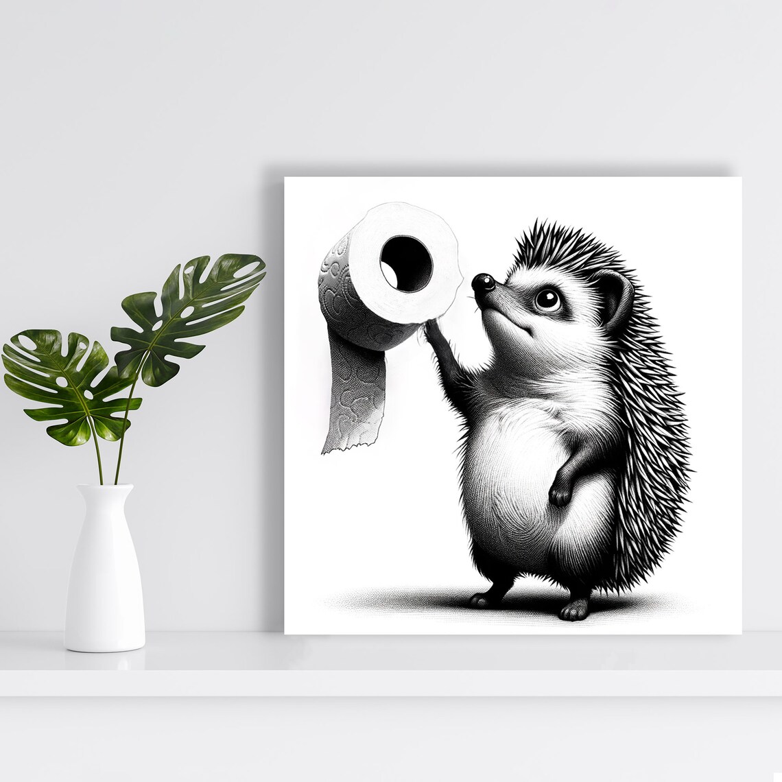 Hedgehog With Toilet Paper Bathroom Poster Art - Image 2