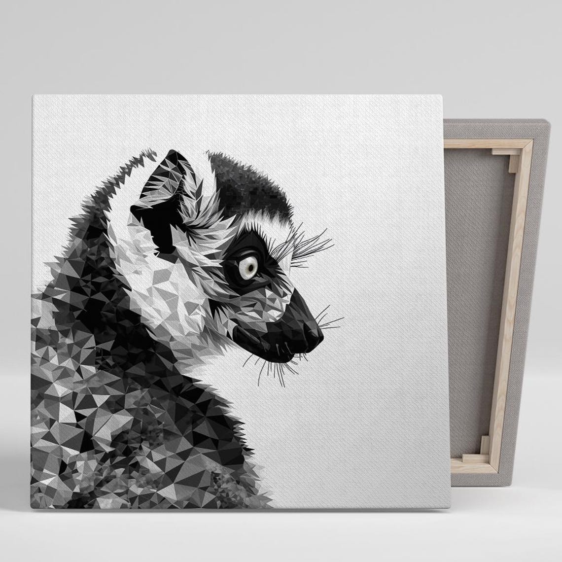 Ring Tailed Lemur Geometric Low Poly Black And White Animal Poster
