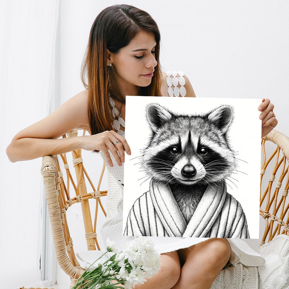 Raccoon in Bathrobe, Whimsical Bathroom Art Print - Image 3