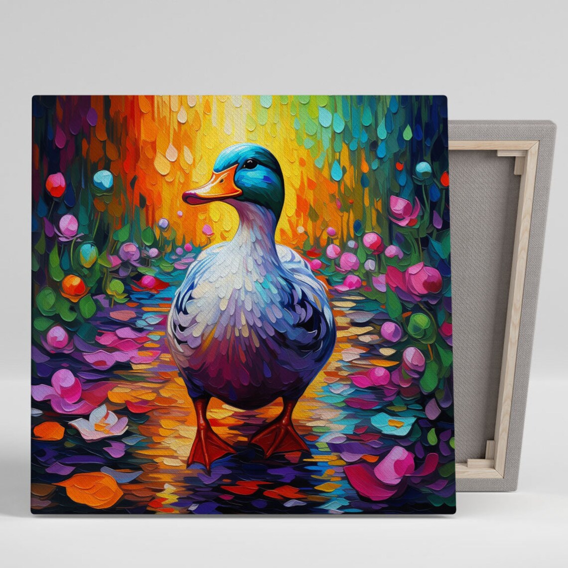 Duck With Flower, Whimsical Living Room Art Print
