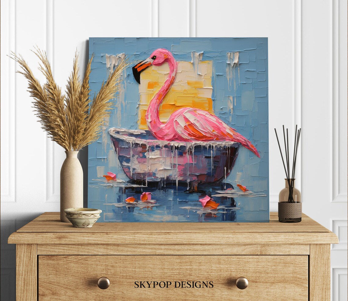 Flamingo In Bathtub, Bathroom Animal Art Print - Image 2