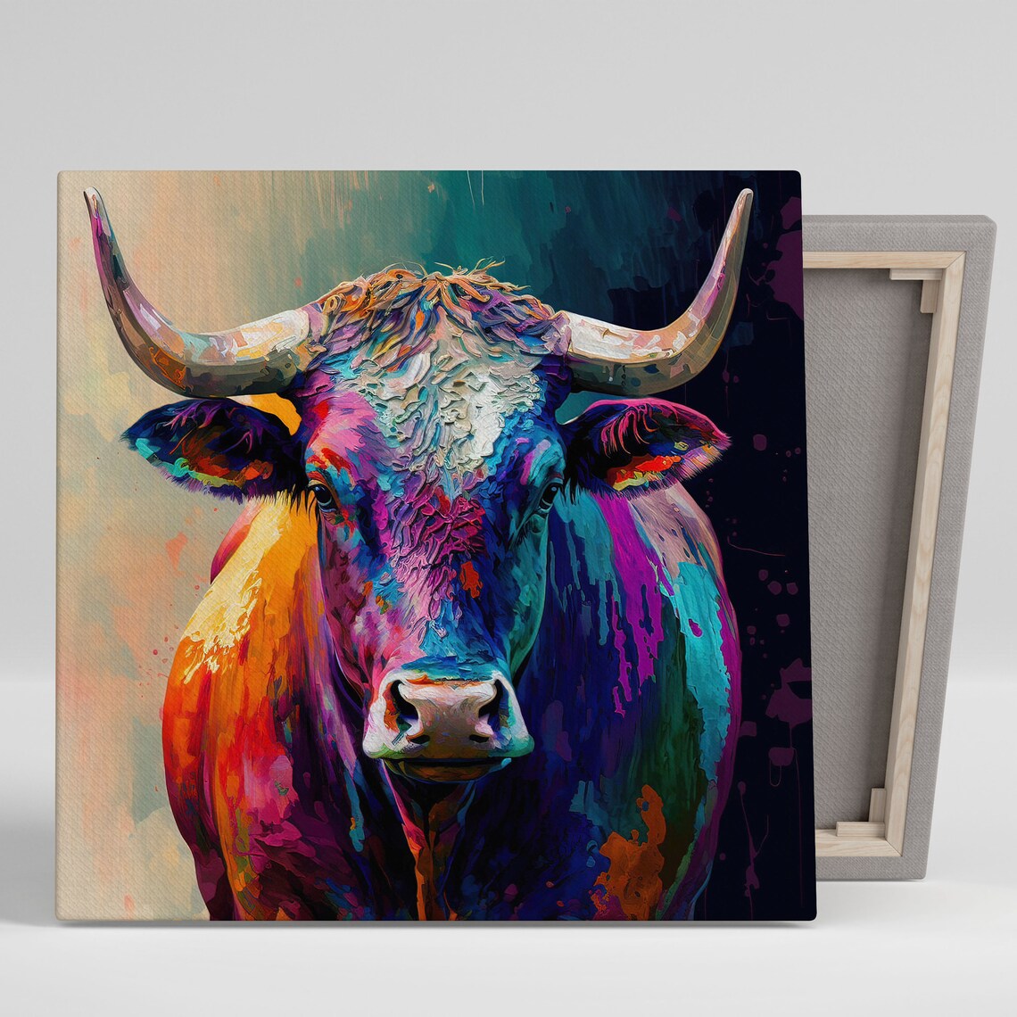 Colourful Cow Abstract Animal Wall Art Poster