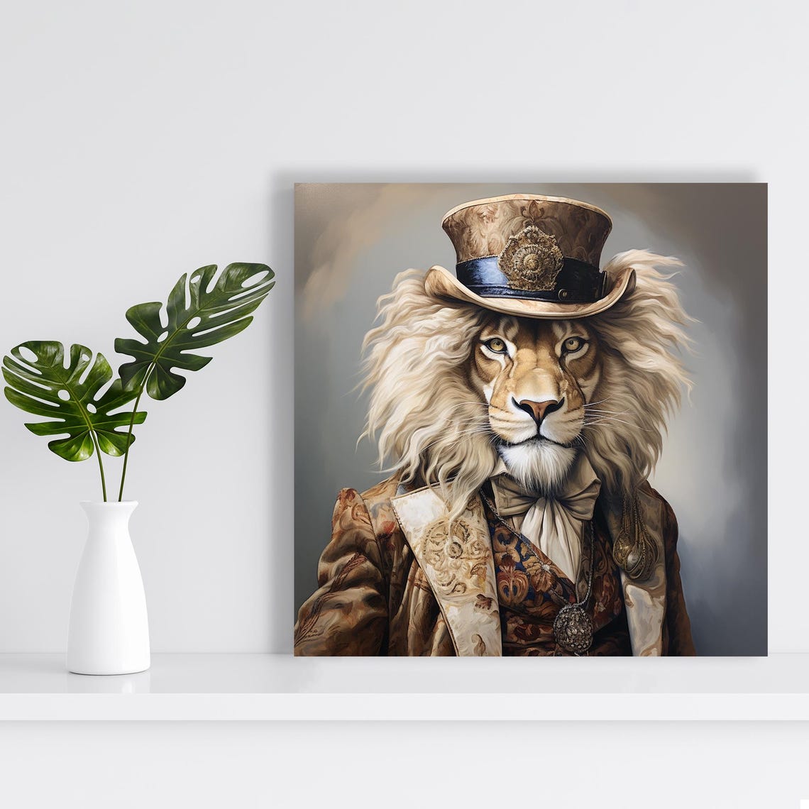 Regal Lion Victorian Gentleman Top Hat Vintage Animal Portrait Poster - Image 2