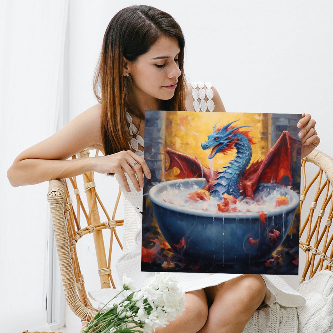 Dragon in Bathtub Bathroom Wall Art Print, Modern Decor - Image 3