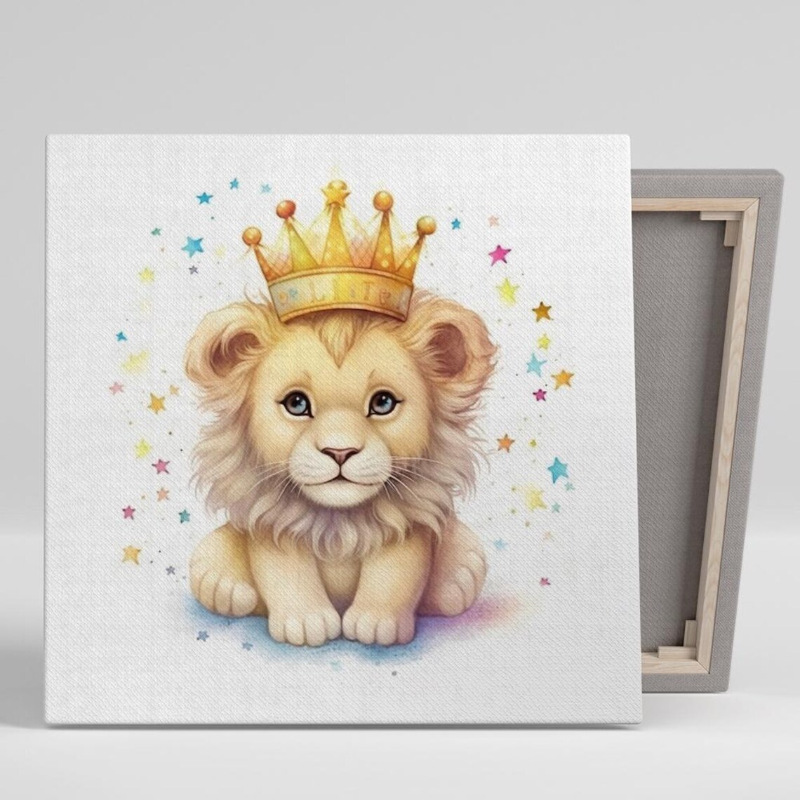Cute Baby Lion With Golden Crown Watercolor Nursery Animal Wall Art Print