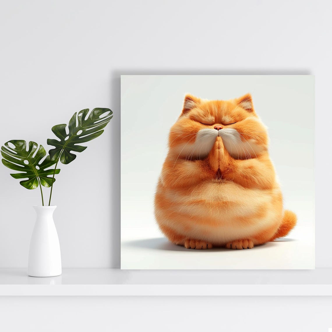 Chubby Orange Cat Meditating With Paws Together Zen Wall Art Poster - Image 2