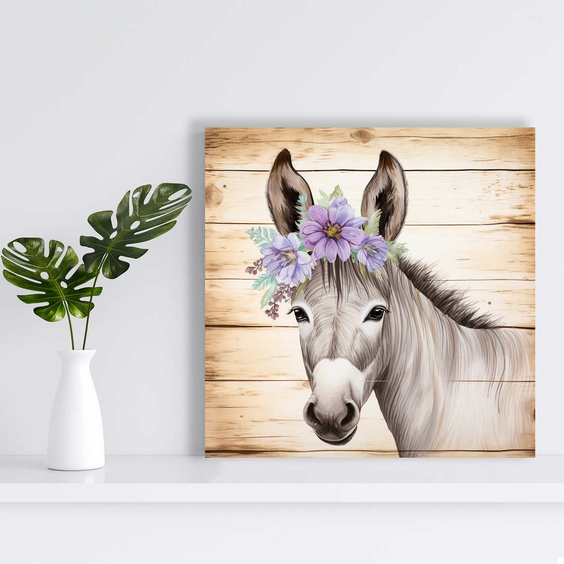 Floral Donkey Enchantment Art Or Poster Farmhouse Decor Living Room Bedroom Childrens Room Wall Art Purple Brown Beige Green - Image 2