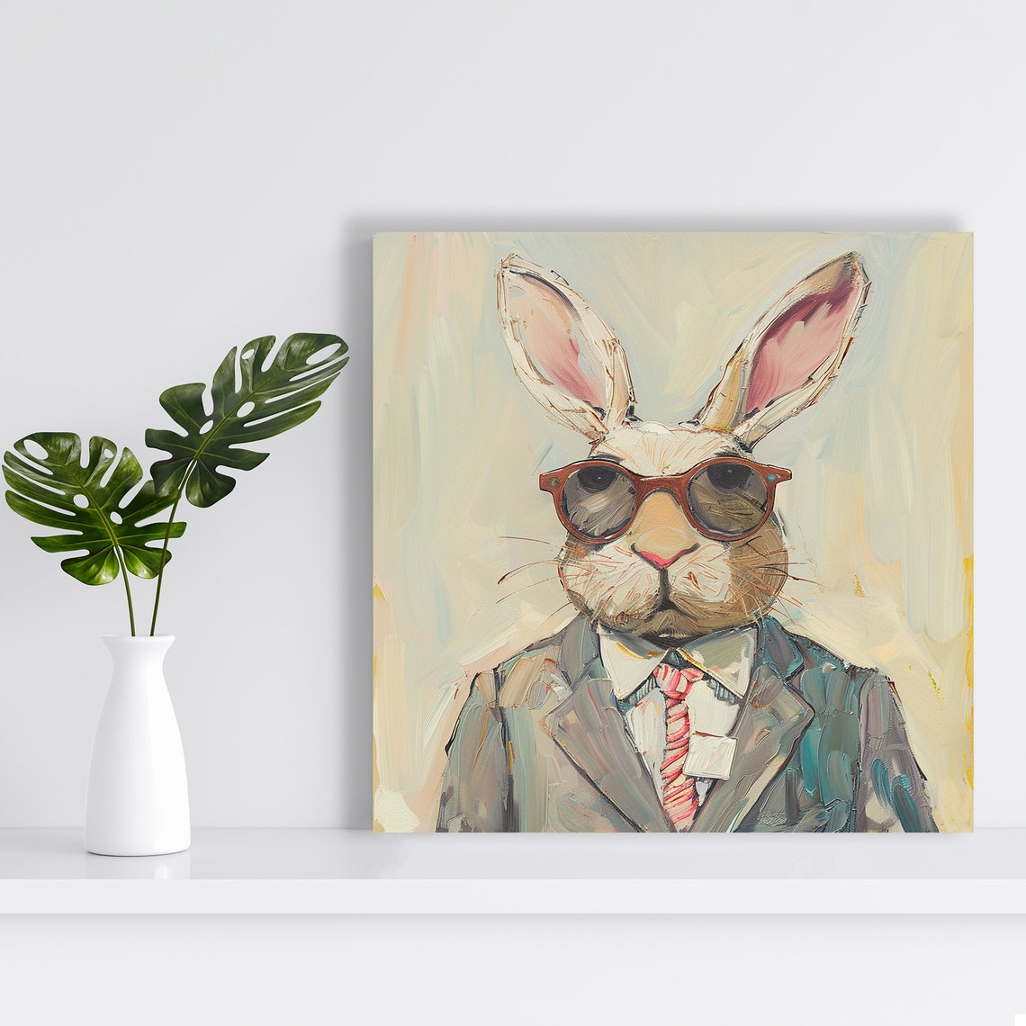 Dapper Hipster Bunny Suit Sunglasses Funny Animal Portrait Poster - Image 2