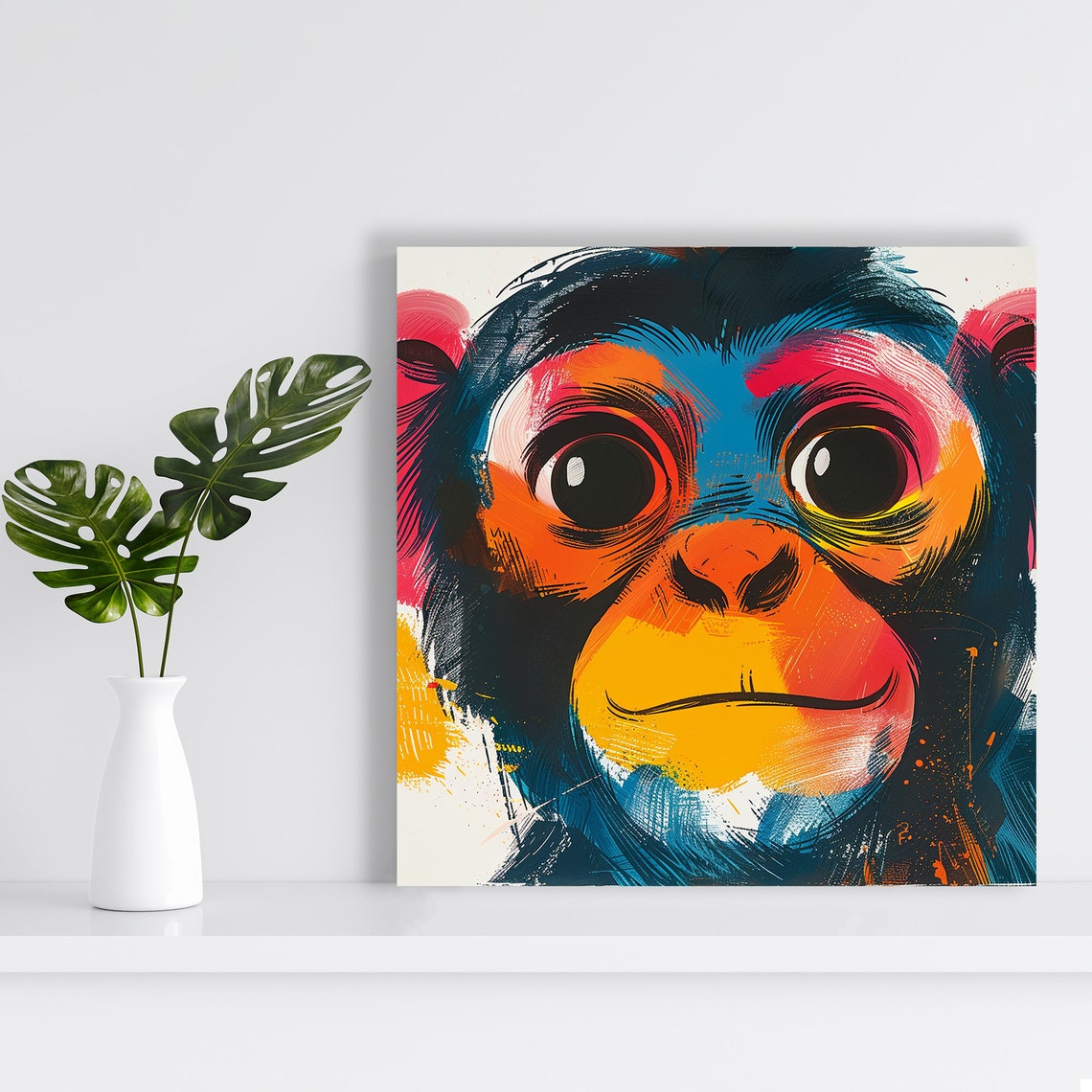Colorful Monkey Face Pop Art Bold Expressive Eyes Wall Poster - Image 2
