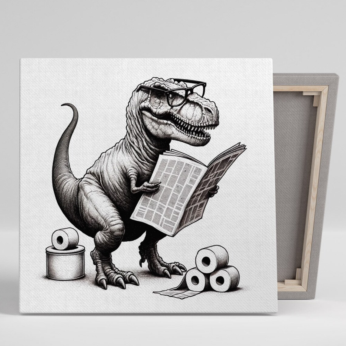Dinosaur Reading Newspaper, Funny Bathroom Decor
