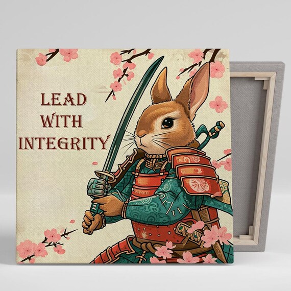 Samurai Bunny Lead with Integrity Motivational Japanese Rabbit Poster