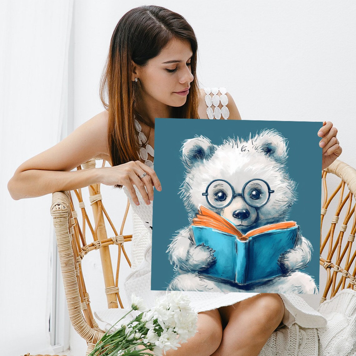 Bookworm Bear, Whimsical Modern Nursery Art Print - Image 3
