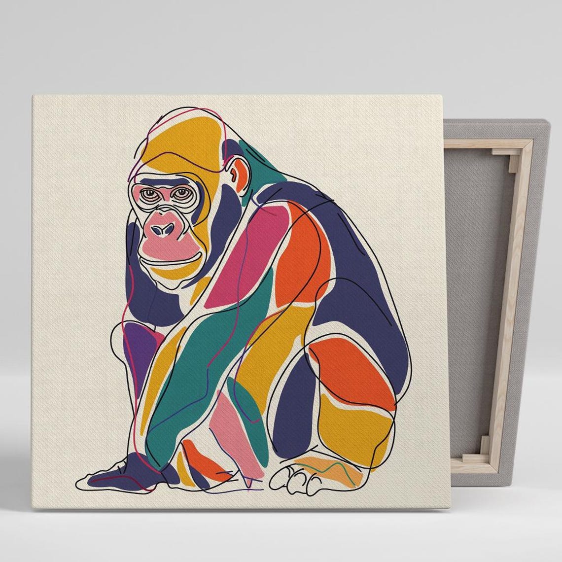Gorilla Line Art Colorful Blocks Minimalist Modern Primate Poster