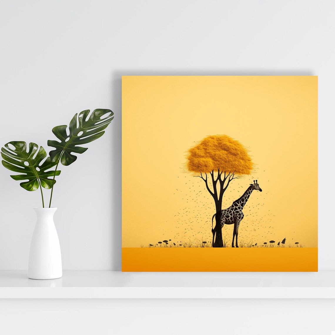 Giraffe Golden Savanna Tree Minimalist Sunset Silhouette Wildlife Poster - Image 2