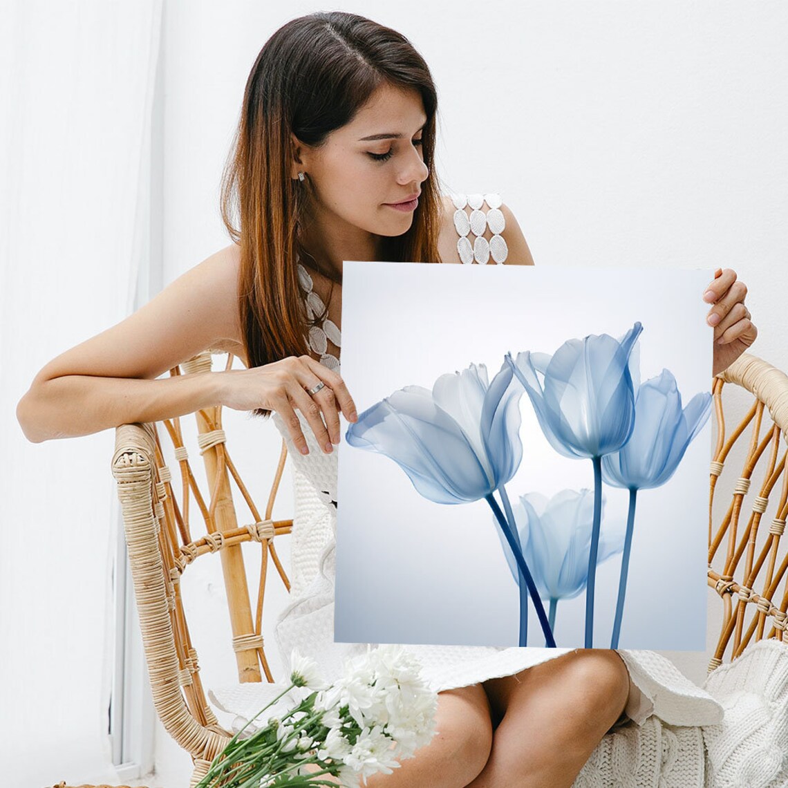 Blue Flower Botanical Wall Art, Contemporary Decor - Image 3