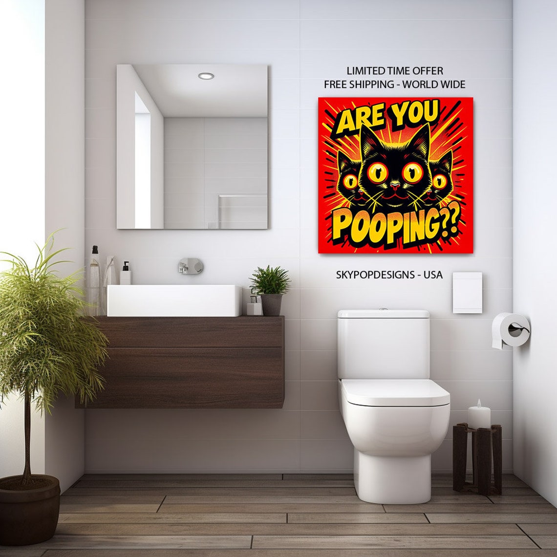 Are You Pooping Funny Black Cats Pop Art Red Bathroom Humor Poster - Image 4