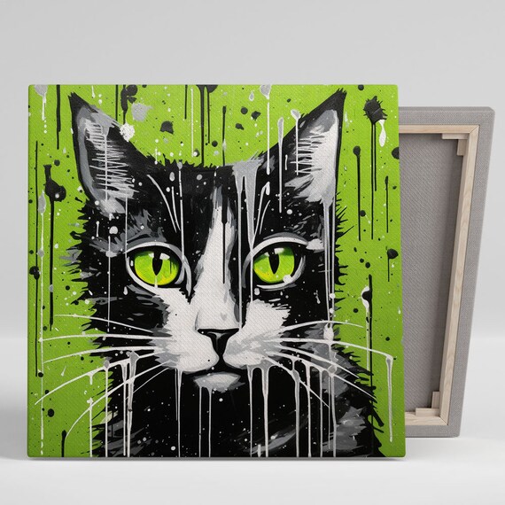 Black Cat Green Eyes Lime Green Graffiti Splash Pop Art Cat Poster