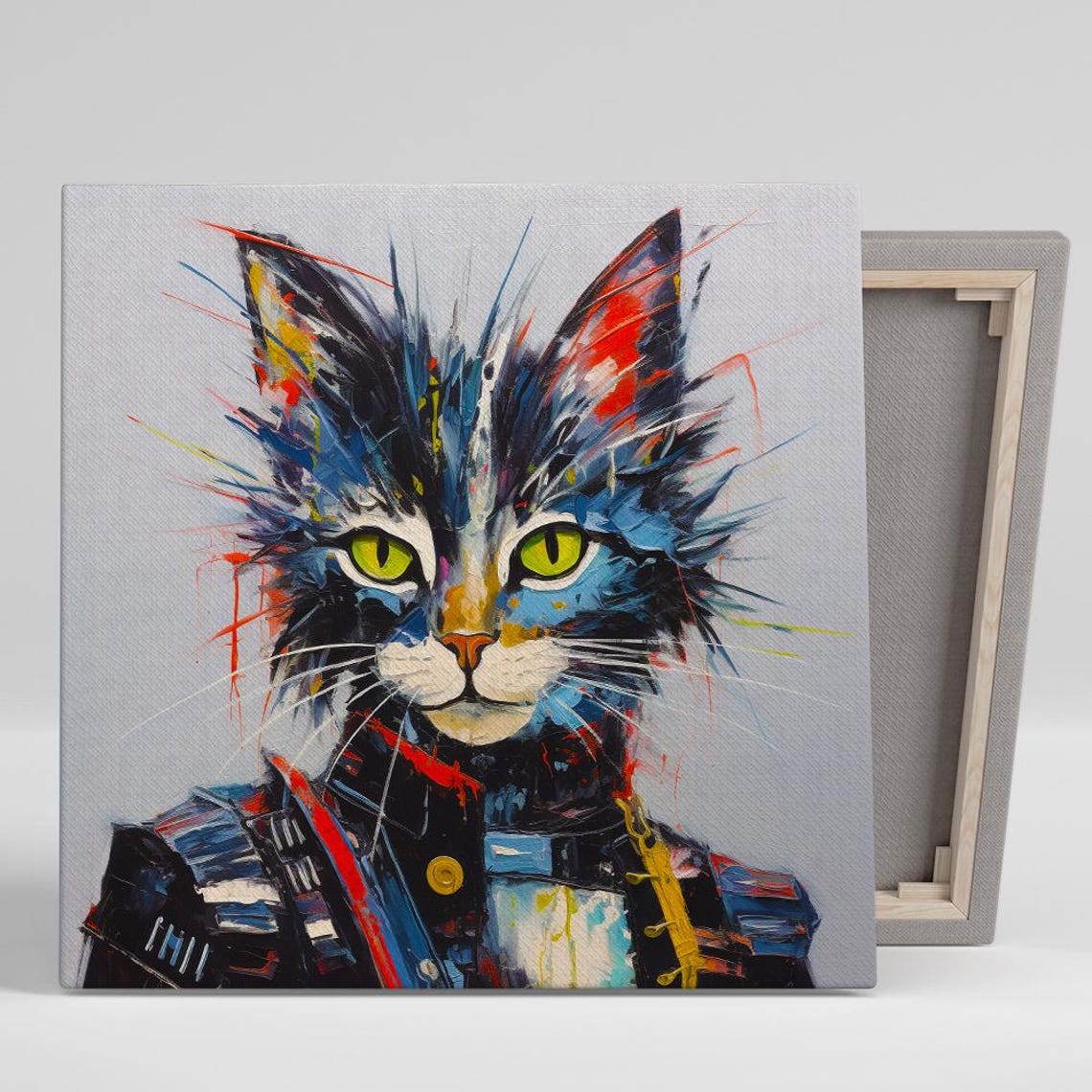 Punk Rock Cat Fusion Art Or Poster Contemporary Bohemian Decor Living Room Office Bedroom Children Room Wall Art Colorful Cat