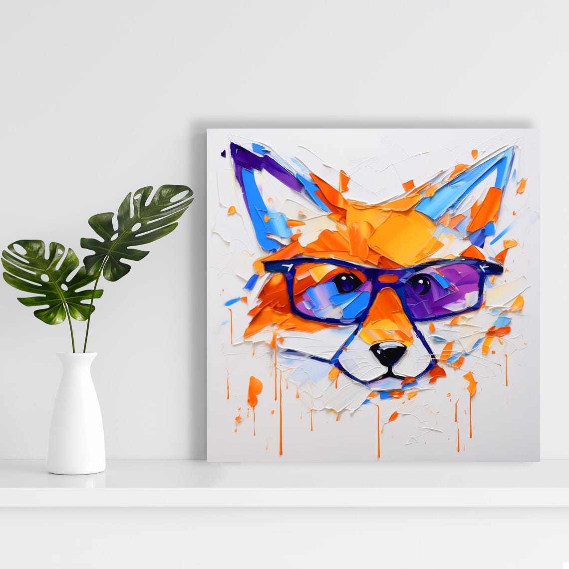 Hipster Fox With Purple Glasses Abstract Paint Splash Art Poster - Image 2