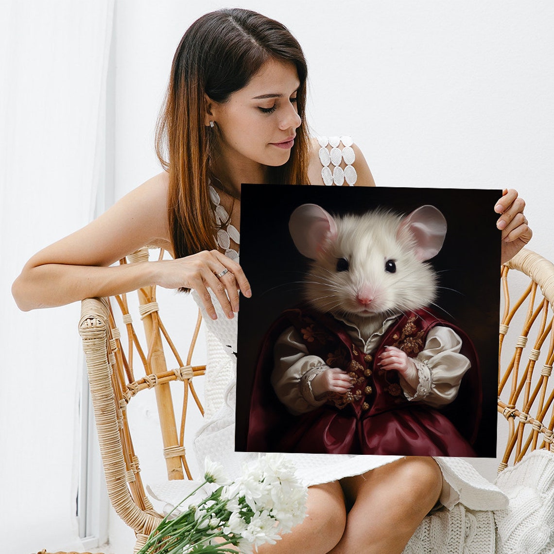 Victorian Mouse Portrait Red Gold Gown Dramatic Dark Wall Art Poster - Image 3