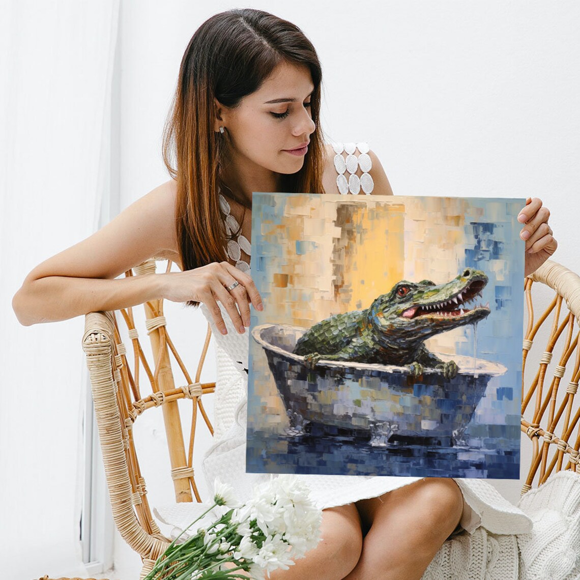 Crocodile in Bathtub Poster, Contemporary Animal Art - Image 5