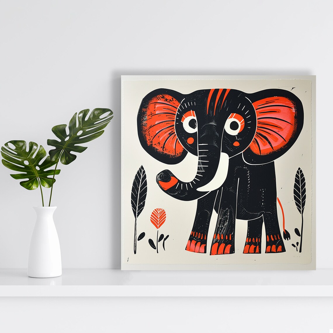 Stylized Elephant Jungle Poster, Retro Scandinavian Decor - Image 2
