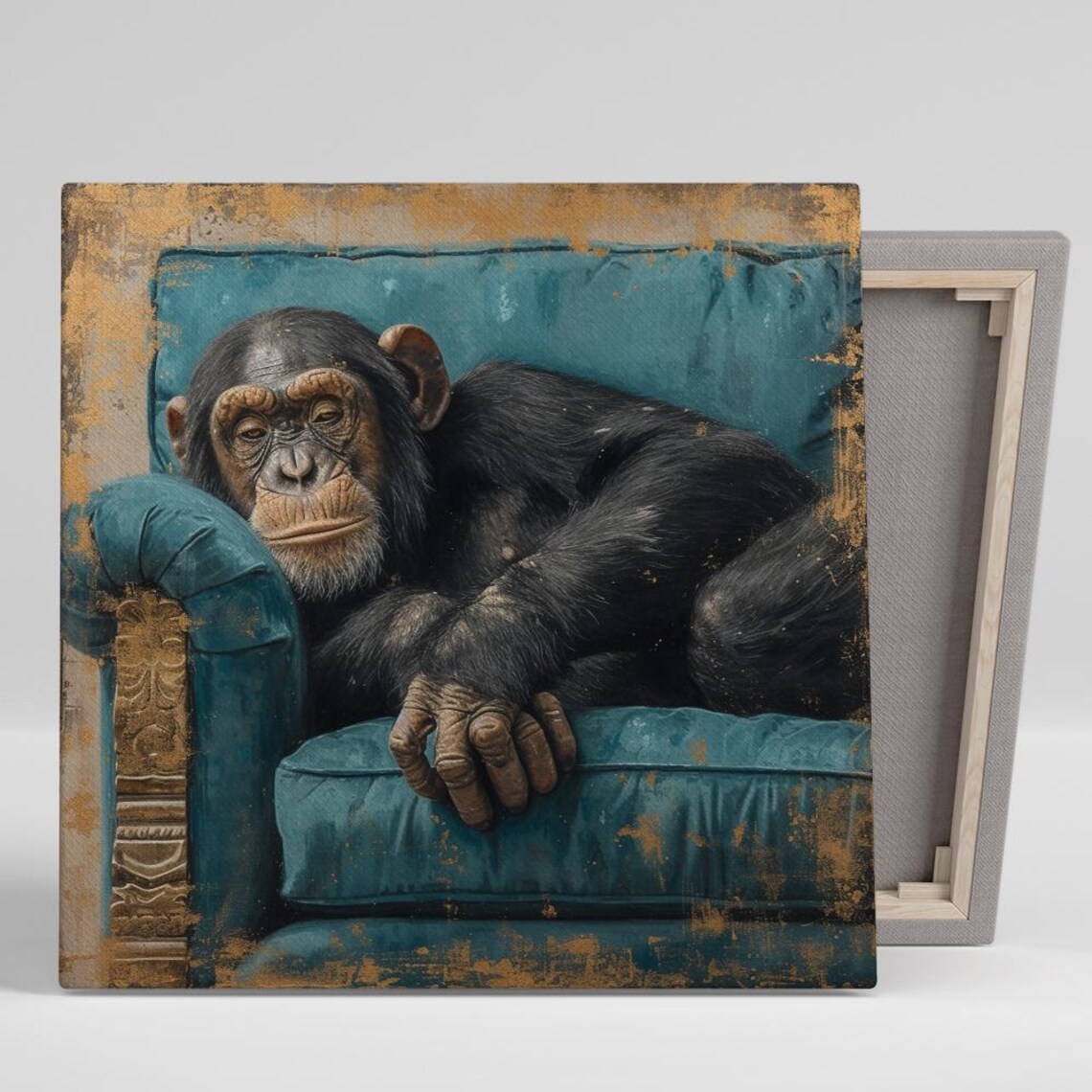 Chimpanzee Art Print, Whimsical Rustic Wall Decor
