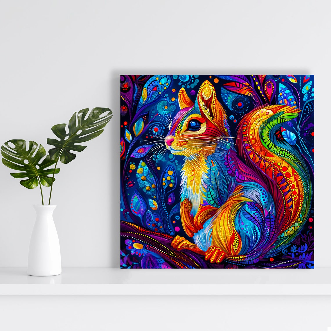 Psychedelic Rainbow Squirrel Vibrant Neon Tribal Art Poster for Teens - Image 2