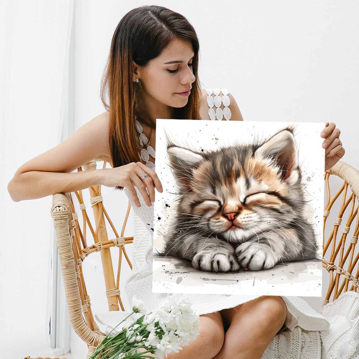 Sleepy Furball Bliss, Whimsical Scandinavian Art Print - Image 3