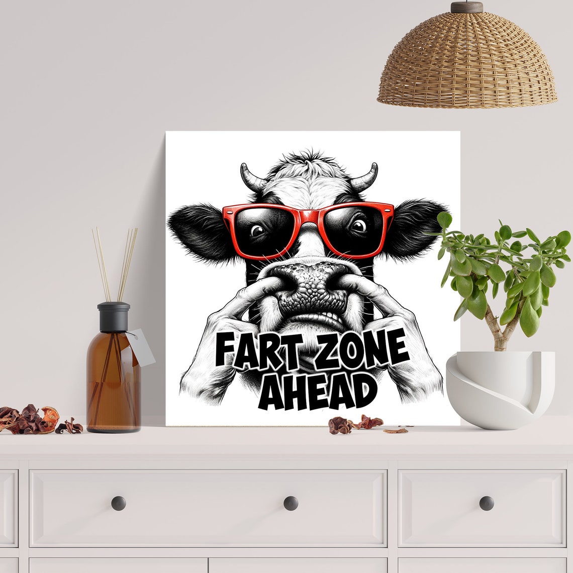 Funny Cow Red Sunglasses Fart Zone Ahead Bathroom Humor Wall Poster - Image 2
