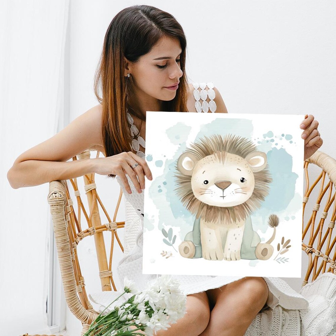 Cuddly Lion Cub Whimsical Animal Wall Art Print - Image 3