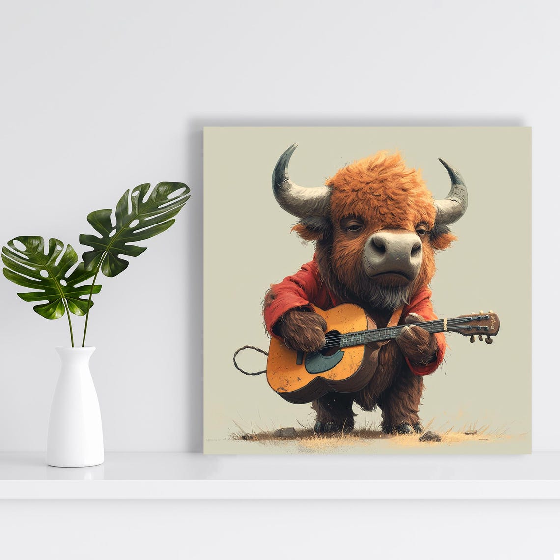 Bison Playing Guitar Funny Animal Music Poster Western Wall Art Decor - Image 2