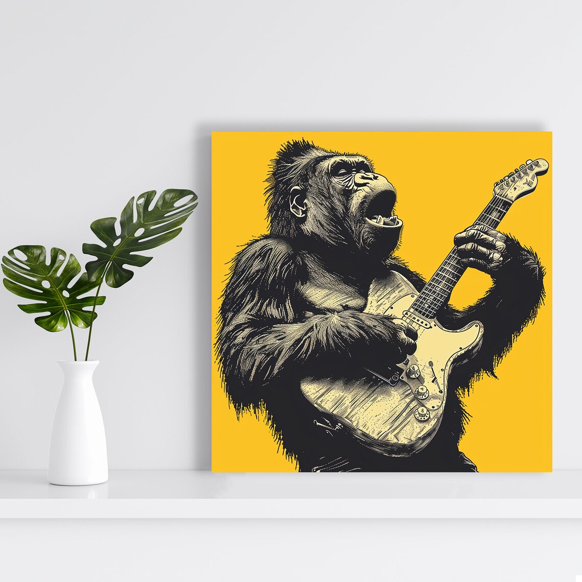 Gorilla Guitarist Pop Art Poster, Music Animal Decor - Image 2