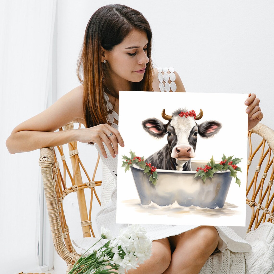 Cow Bathtub Art Print, Whimsical Farmhouse Decor - Image 3