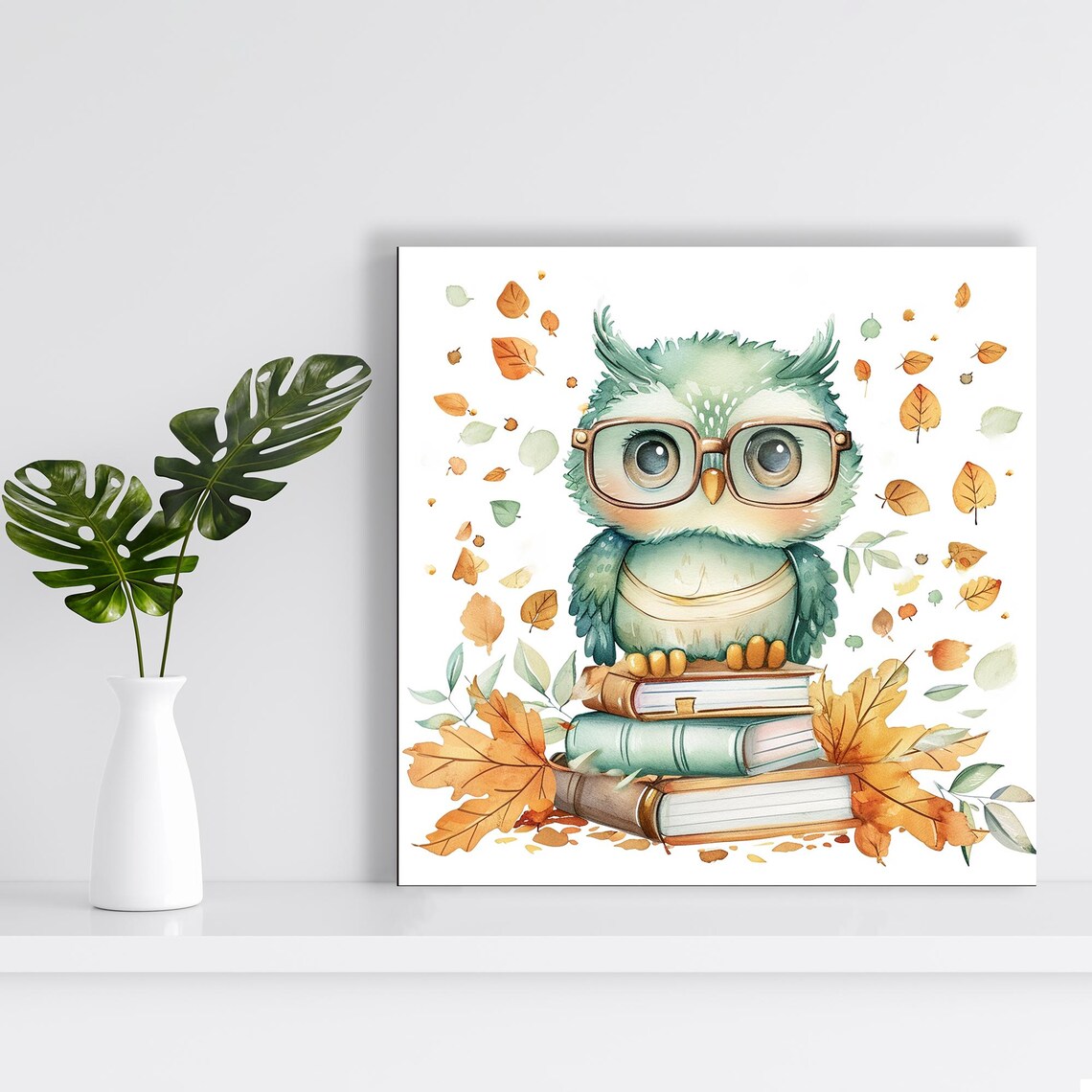 Whimsical Owl Autumn Art Print for Nursery & Library - Image 2