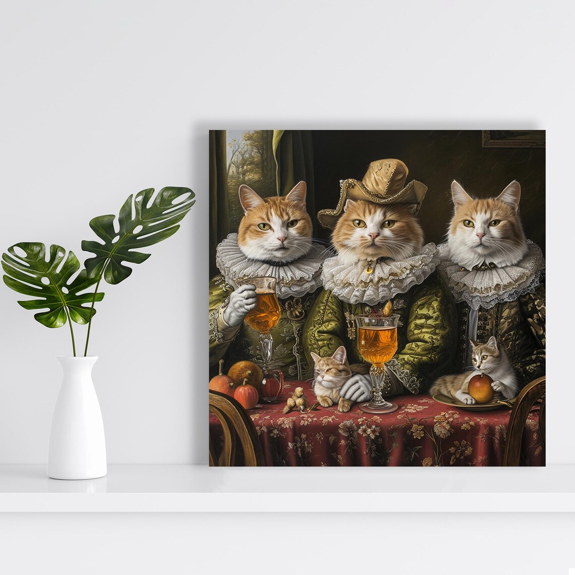 Aristocratic Cat Feast, Victorian Rustic Art Print - Image 2