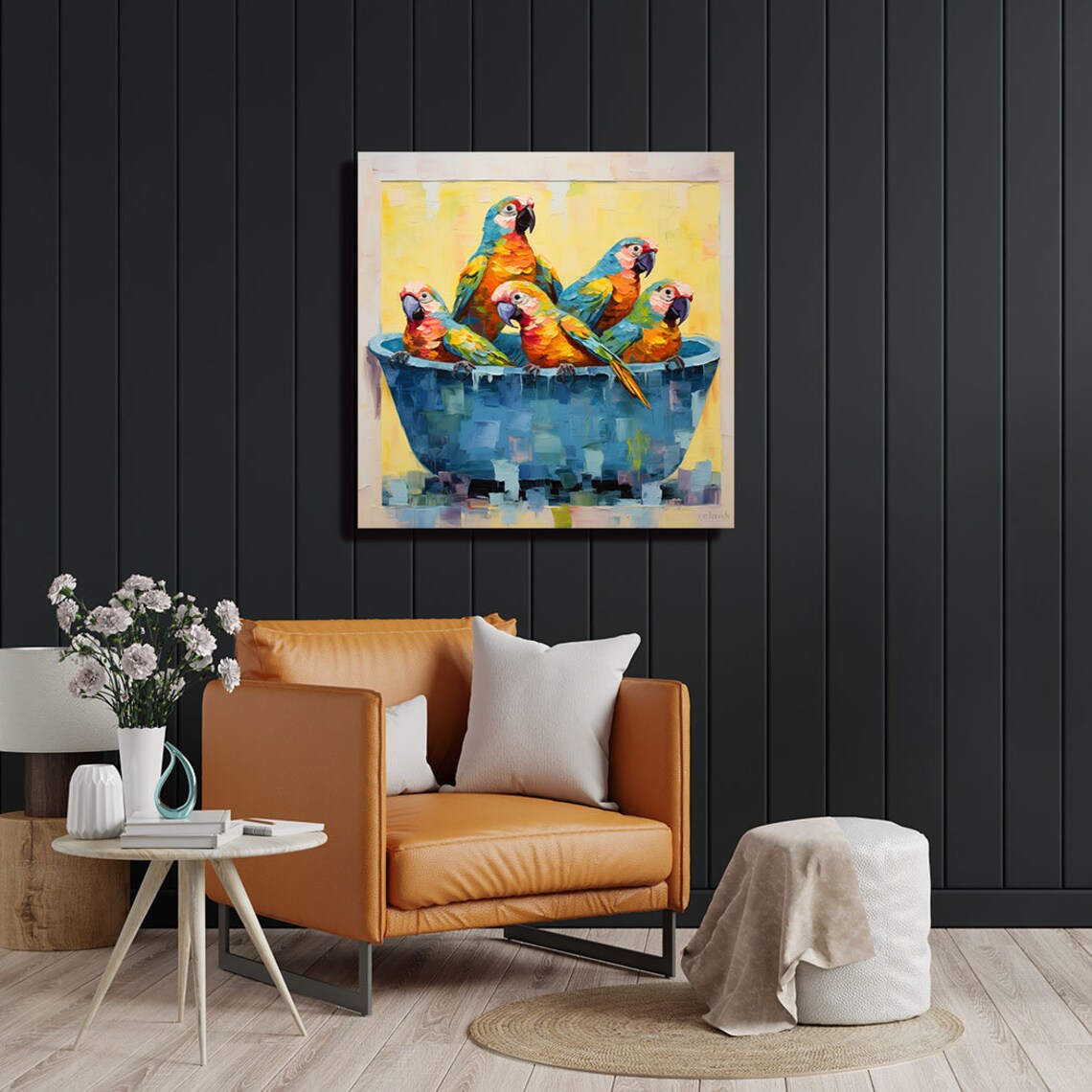 Parrots in Bathtub Nursery Bathroom Art Print - Image 3