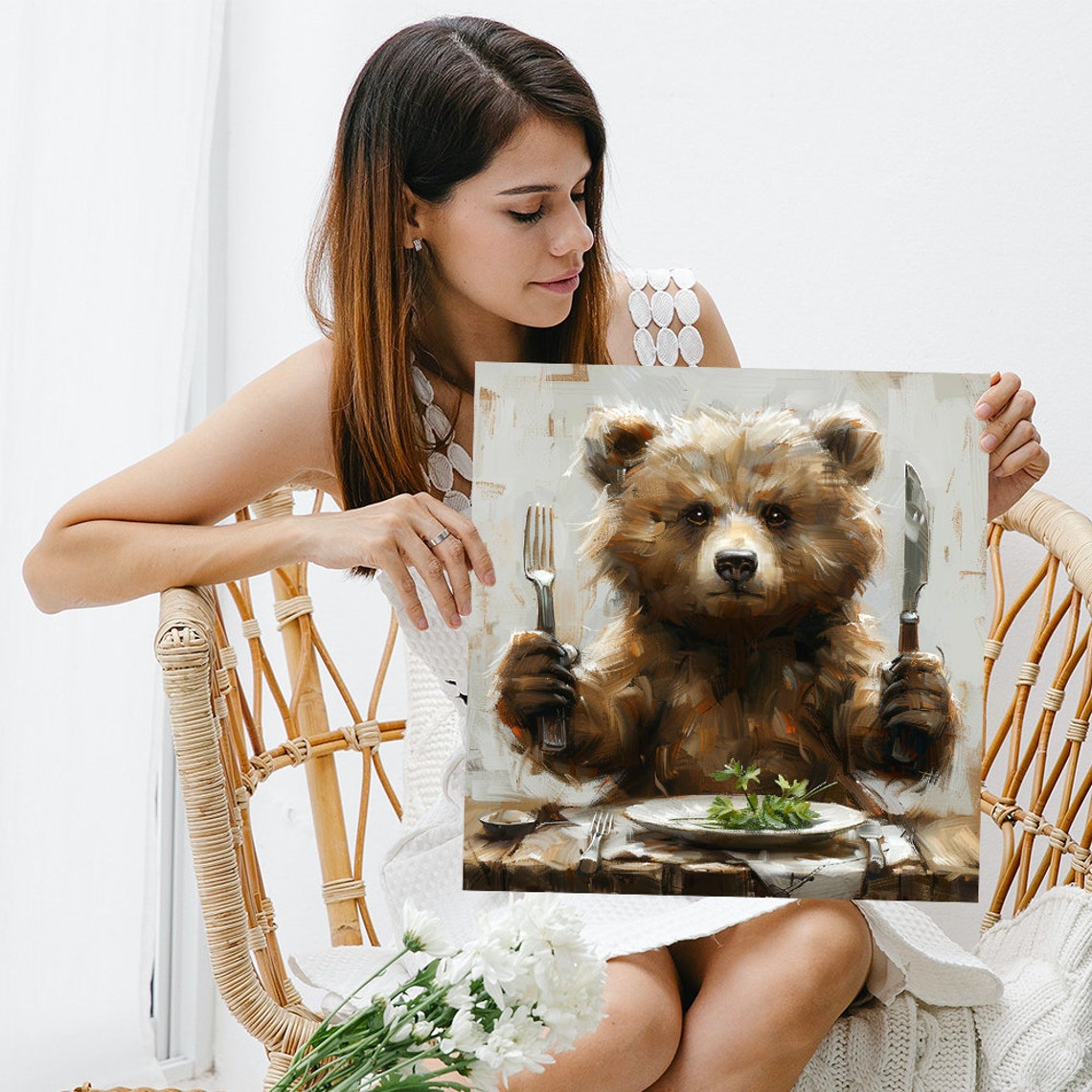 Hungry Bear Fine Dining Fork Knife Farmhouse Rustic Kitchen Art Poster - Image 3
