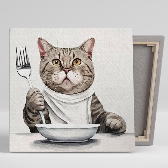 Cat Dining Whimsical Contemporary Kitchen Art Print